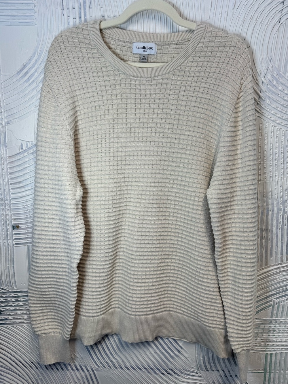 Goodfellow & Co Men’s Cream Waffle-Knit Crewneck Sweater